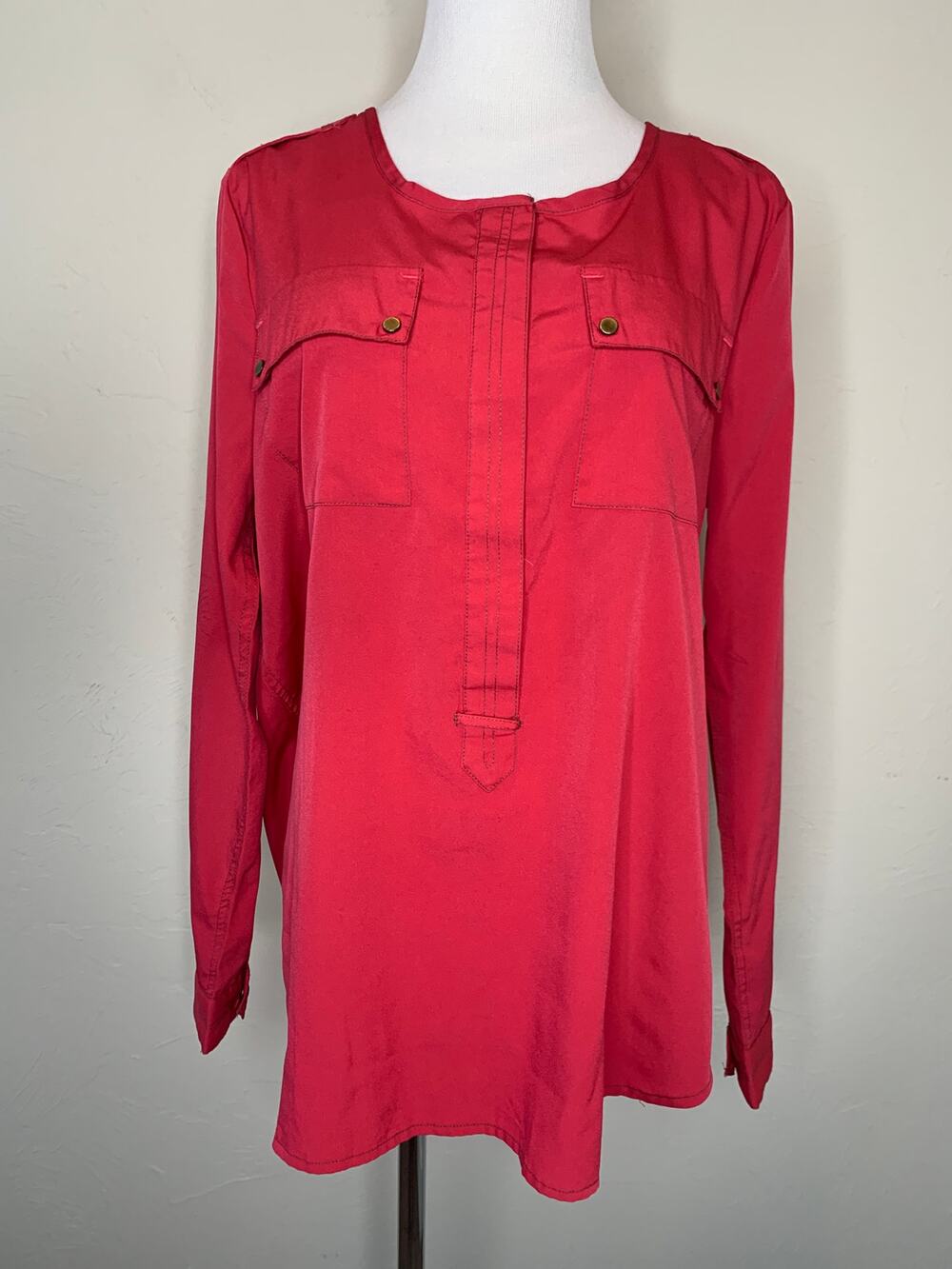 Bob Timberlake Pink Popover Shirt Snap Flap Pockets Sz Large Preppy